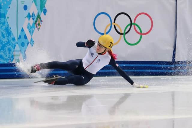 Great Britain's Elise Christie crashes out in her 1,000m Short Track Semi Final at the Iceberg Skating Palace during the 2014 Sochi Olympic Games in Sochi, Russia. (Picture: David Davies/PA Wire).