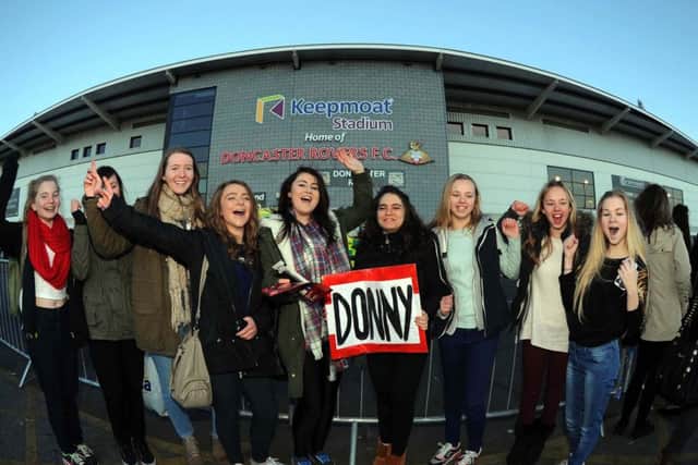 One Direction fans outside Doncaster Rovers Keepmoat Stadium, where Loius Tomlinson was making his debut playing for Doncaster Rovers reserves.