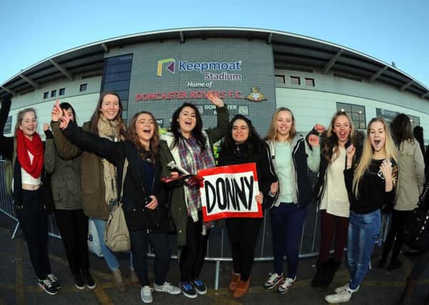 One Direction fans outside Doncaster Rovers Keepmoat Stadium, where Loius Tomlinson was making his debut playing for Doncaster Rovers reserves.