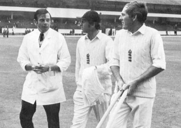 Dickie Bird, Geoff Boycott and Ray Illingworth at Headingley in 1973.