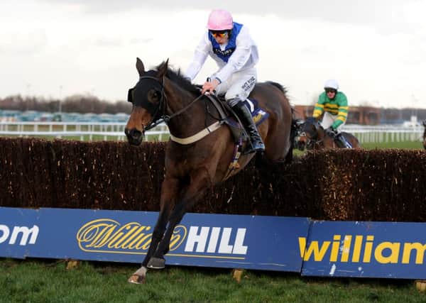 Night In Milan ridden by James Reveley jumps the last fence to win The William Hill Grimthorpe Chase Handicap Steeple Chase  during day two of the Grimthorpe Chase Meeting at Doncaster Racecourse, Doncaster. (Picture: Nigel French/PA Wire)