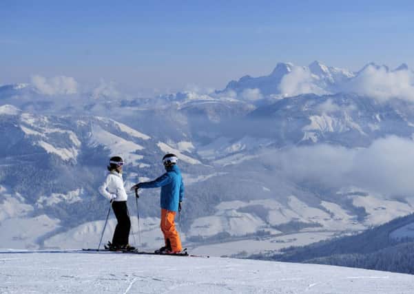 Skiers on the slopes of St Johann in Tirol, Austria.