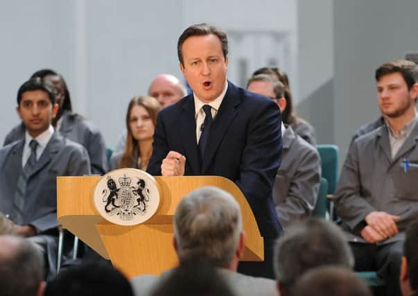 David Cameron gives a speech on the economy and apprenticeships at the Manufacturing Technology Centre in Coventry.
