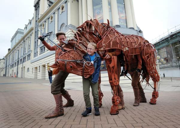 Joey, the life-size horse puppet from the National Theatres internationally acclaimed production made a special appearance at the Alhambra Theatre in Bradford in advance of the Yorkshire premiere this spring