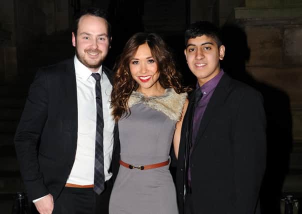 TV star Myleene Klass was the guest presenter at Thornhill Community Academy's awards evening at Dewsbury Town Hall. The school from the hit series Educating Yorkshire. Myleene arrives on the red carpet with deputy head Matthew Burton  and Musharaf Asghar.
