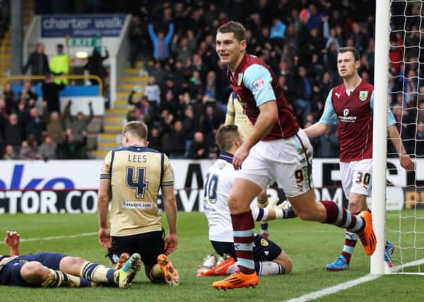 Burnley's Sam Vokes celebrates scoring during the Sky Bet Championship match at the Turf Moor, Burnley.