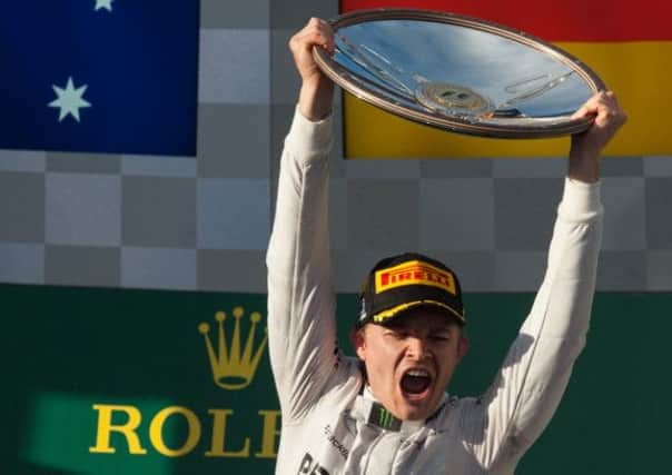 Germany's Nico Rosberg celebrates.
