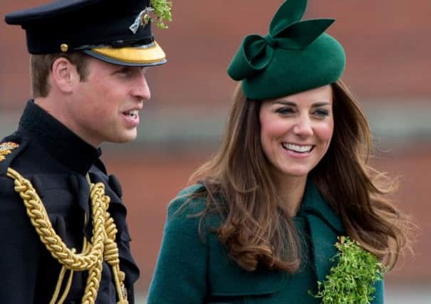The Duke and Duchess of Cambridge during a visit to the Irish Guards at their barracks in Aldershot, Hampshire as the regiment marks St Patrick's Day.