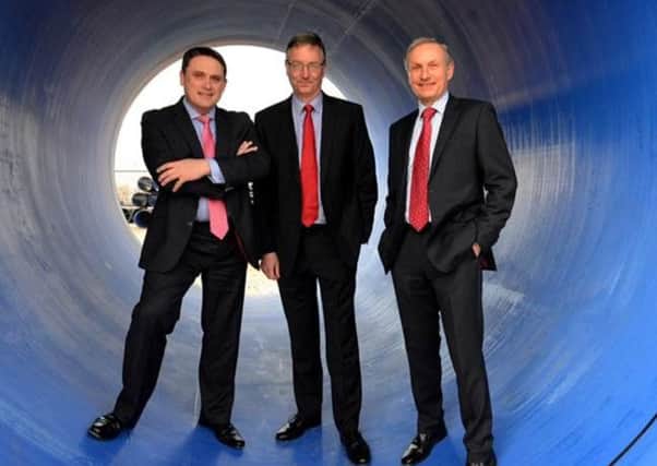 From left, Paul Rice, Polypipe business development director, Peter Shepherd, chief financial officer, and David Hall, chief executive. Picture: polypipe