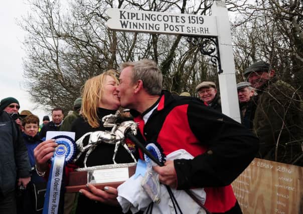 Kiplingcotes Derby winner Tracey Corrigan with fiance Richard Mumford. Pictures by Simon Hulme