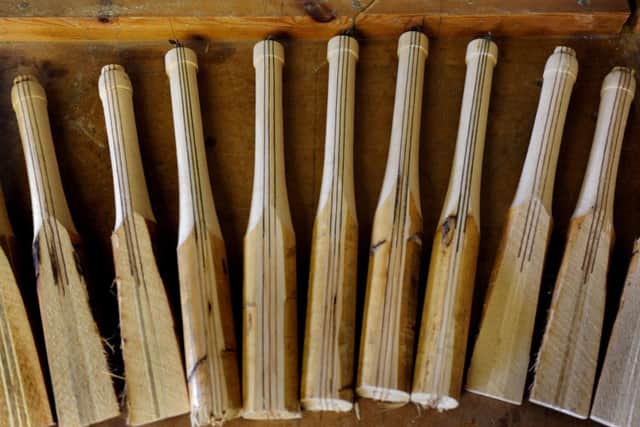 An array of handles at Nixon cricket bat manufacturers in Malton.