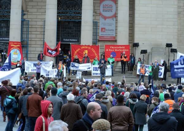 The tecahers' rally in Sheffield yesterday
