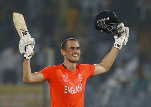 England's Alex Hales acknowledges the crowd after scoring his century against Sri Lanka.