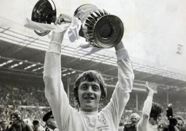 Allan Clarke celebrates with the FA cup after the most important goal of his career had given Leeds United the FA Cup in 1972.