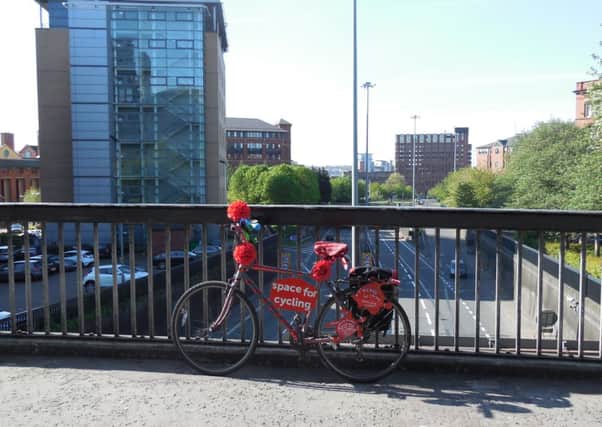 A Space for Cycling campaign bike near Leeds Inner Ring Road