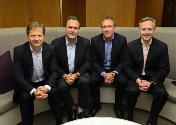 Dixons Carphone's new management (left to right) Sir Charles Dunstone Chairman, Sebastian James, CEO,  Andrew Harrison, CEO and Humphrey Singer, CFO.