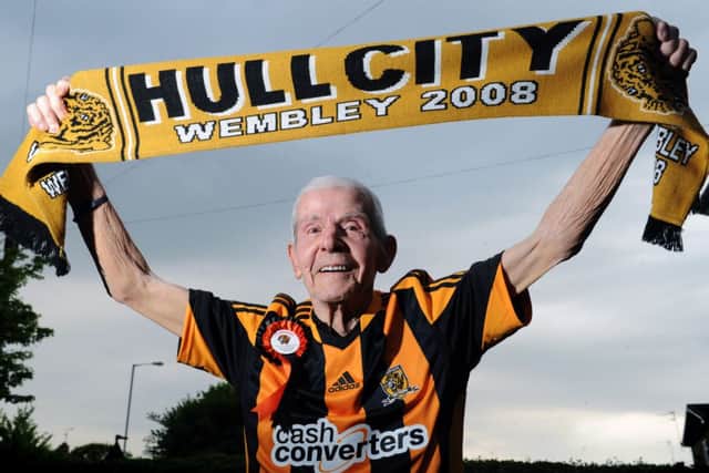 92-year-old Hull City fan Sherard Pearson. Picture by Jonathan Gawthorpe