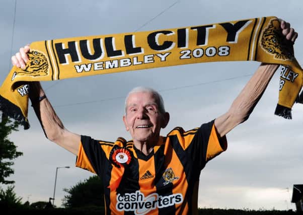 92-year-old Hull City fan Sherard Pearson. Picture by Jonathan Gawthorpe