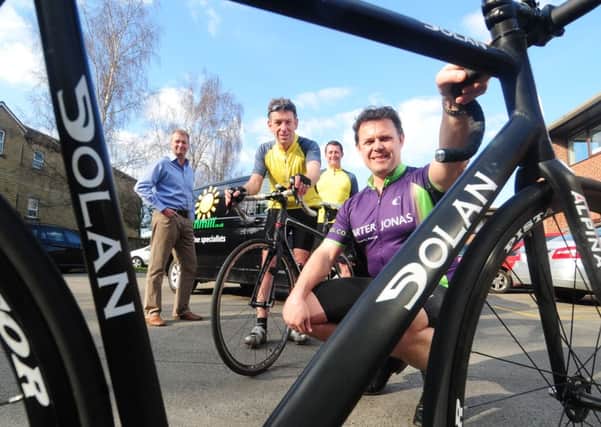 Supporting the pedalthon challenge are Paul Berwin, of Berwins Solicitors, Mark Woodward, of Earthmill wind turbines, and Andrew Crowther, of Crowther Turnbull Booth chartered building surveyors , and David Aspland, of Carter Jonas.