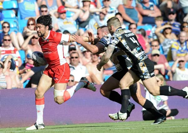 Ade Gardner goes down the wing for Hull KR. (Picture: Steve Riding)