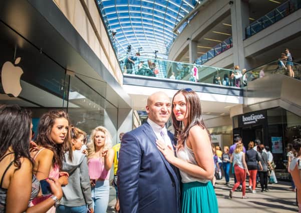 Polina Ovsyaannikova and Rajat Sharma get engaged at Trinity Leeds. Picture: Chris Lever