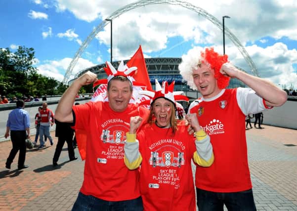 Rotherham fans on Wembley Way. (Picture: Jonathan Gawthorpe)