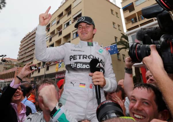 Mercedes' Nico Rosberg celebrates his victory in Sunday's Monaco Grand Prix.