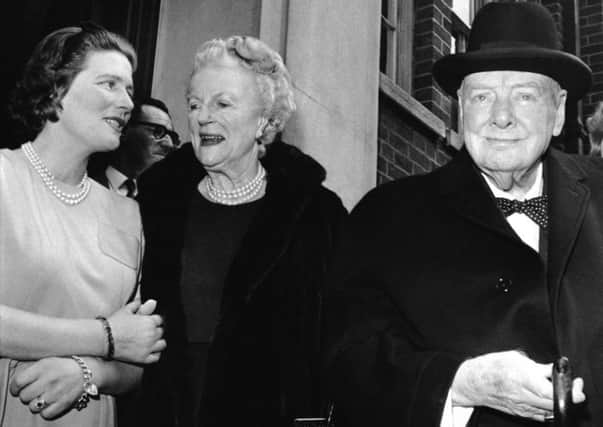 In this April 1, 1963 file photo, Sir Winston and Lady Clementine Churchill take their leave of their daughter Mary, wife of Agriculture Minister Christopher Soames