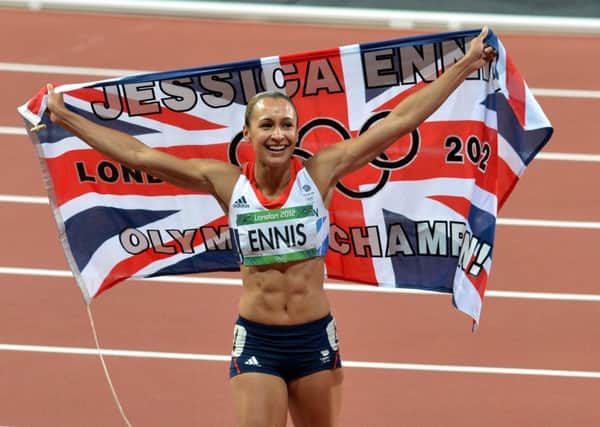 Jessica Ennis-Hill celebrates winning Olympic gold at London 2012.