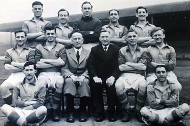 Harold, front right, and John Charles, back left, in a Leeds United team of the 1950s