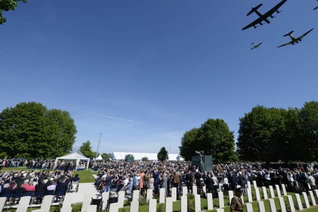 The fly-past before the Service of Remembrance at the Commonwealth War Graves Commission Cemetery, Bayeux, to mark 70th anniversary of the D-Day landings during World War II.