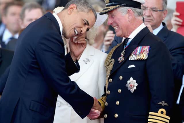 US President Barak Obama meets the Prince of Wales during an International Ceremony with Heads of State at Sword Beach in Normandy