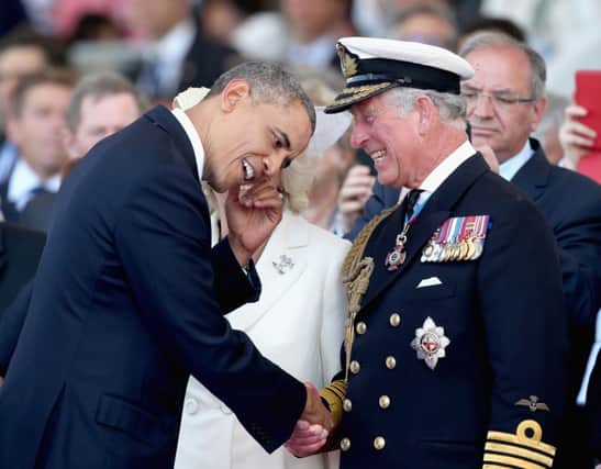 US President Barak Obama meets the Prince of Wales during an International Ceremony with Heads of State at Sword Beach in Normandy
