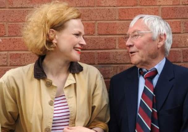 A plaque to cyclist Beryl Burton is unveiled by her husband Charlie Burton and actress Maxine Peake.