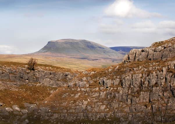 One of the Yorkshire Three Peaks, Pen-y-ghent, as seen from the limestone escarpment above Langcliffe. Picture: Bruce Rollinson.