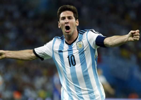 Argentina's Lionel Messi celebrates scoring his side's second goal.