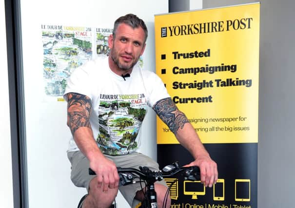 Leeds Rhinos star Jamie Peacock takes part in an On Yer Bike! interview. Picture Jonathan Gawthorpe