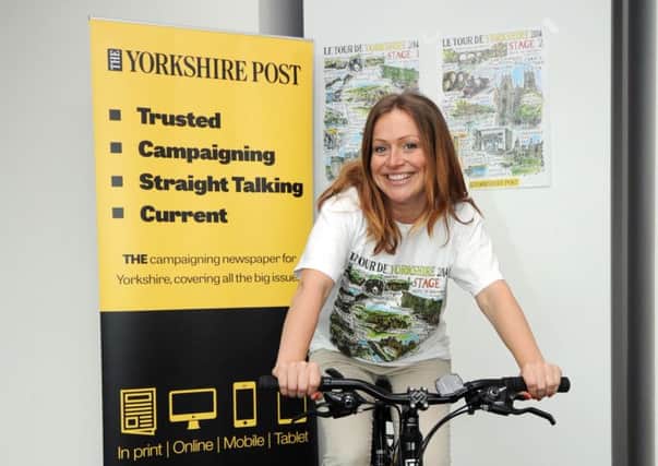 Emma from Heart Radio Yorkshire takes part in an On Yer Bike! interview. Picture by Simon Hulme