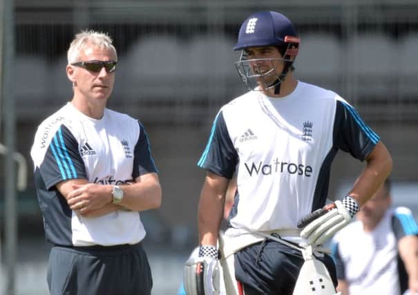 England coach Peter Moores, left, with captain Alastair Cook.