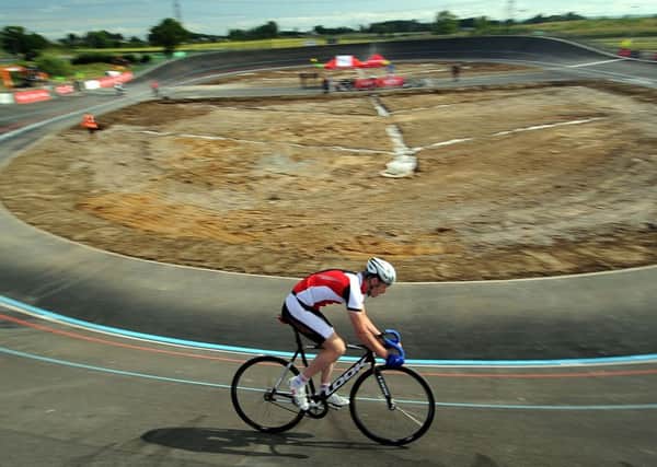 A cyclist goes through his paces ar the new York Velodrome.  Picture by Gerard Binks
