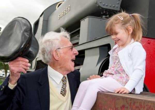 Albert Robinson with his three-year-old great grand-daughter Jessica Fox. Picture: Kate Mallender