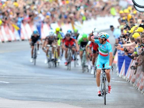 LEADING ROLE: Vincenzo Nibali wins the second stage of the Tour de France 2014 from York to Sheffield.  Picture: Bruce Rollinson.
