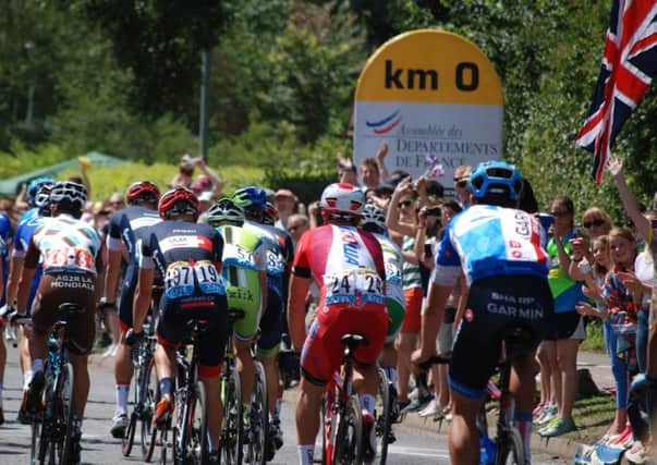 Riders outside Cambridge during stage three of the Tour de France from Cambridge to London. PIC: PA