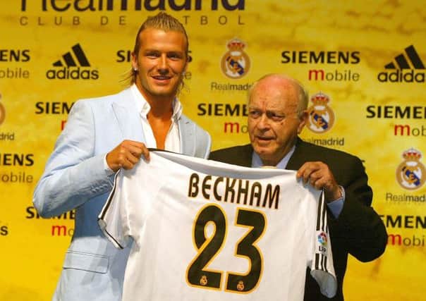 Alfredo Di Stefano with David Beckham.