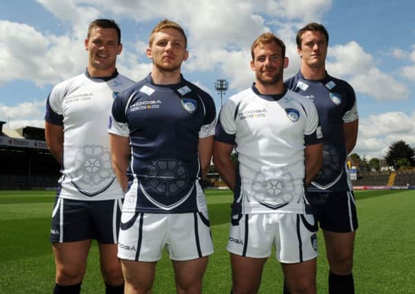 Rob Vickerman, second right, with his Yorkshire Carnegie team-mates. (Picture: Varley Picture Agency)
