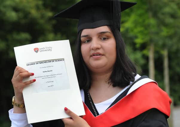 Saliha Rashid with her degree at Leeds Trinity University