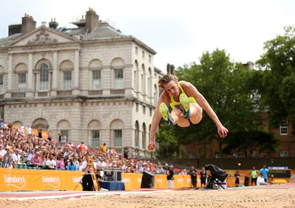 Great Britain's Christopher Tomlinson during the Men's Long Jump during the London Anniversary Games at Horse Guards Parade, London.