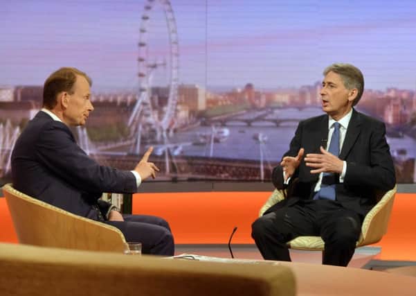 Andrrew Marr (left) and Foreign Secretary Philip Hammond appearing on the BBC One current affairs programme, The Andrew Marr Show.