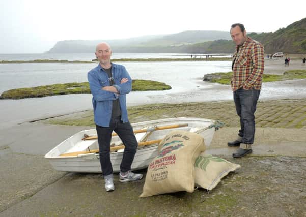 Nick Hartley  and Joseph Hughes of The Baytown Coffee Company, on the dock slipway at Robin Hood's Bay. Pictures by Tony Bartholomew