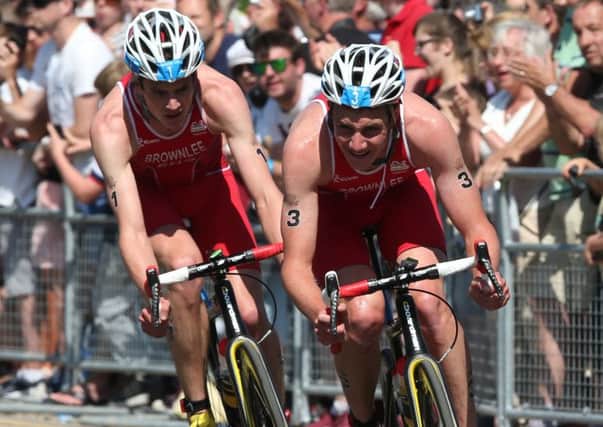 England's Alistair Brownlee (right) and Jonathan Brownlee during the Men's Triathlon at Strathclyde Country Park.